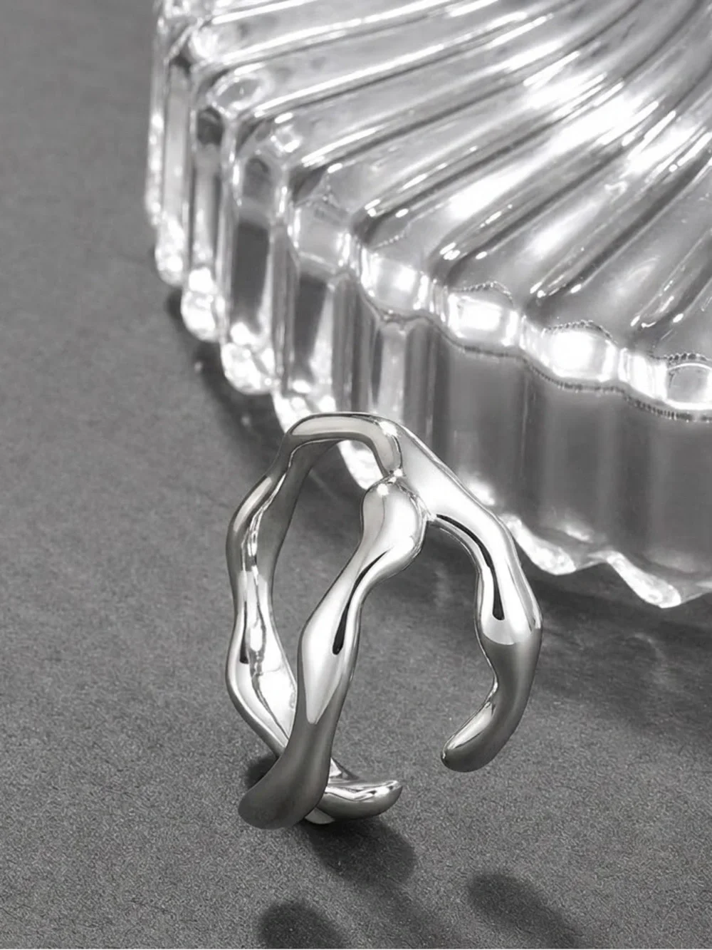 “Melting Metal” Dripping Droplet Blood Liquid Water Goth Edgy Vampire Steel Ring